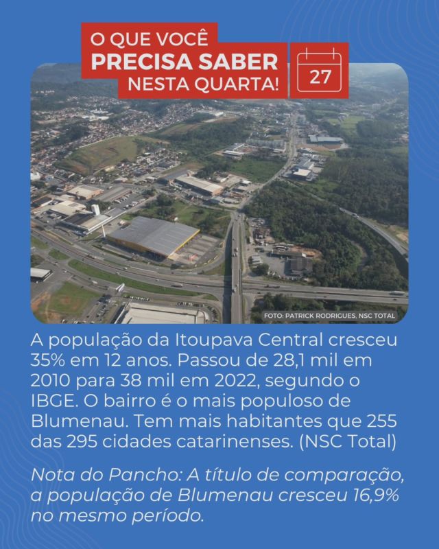 Seleção das notícias mais importantes publicadas pelos portais de Blumenau. Tem duas dicas de programa para a noite e o serviço de trânsito e previsão do tempo.

Os links para as reportagens completas estão em PANCHO.com.br (link na bio). Se quiser receber esta listagem no WhatsApp, entre no canal em bit.ly/canal-pancho (link na bio).

Boa leitura!

#Blumenau
#notícias
#imprensa
#jornalismo