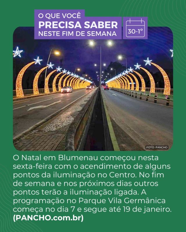 Carrossel repleto de notícias importantes entre as que foram publicadas pelos portais de Blumenau. Tem Natal, futuros secretários, acidente fatal e Rota de Lazer mais rápida.

Tem três sugestões de lazer para o fim de semana, a previsão do tempo e dicas importantes de trânsito, especialmente para quem passa pelo Centro.

Lembrando que os links para as reportagens completas estão em PANCHO.com.br (link na bio). Se você quiser receber esta listagem no WhatsApp de manhã cedo, entre no canal em bit.ly/canal-pancho (limk na bio).

Boa leitura e um excelente fim de semana!

#Blumenau
#notícias
#imprensa
#jornalismo